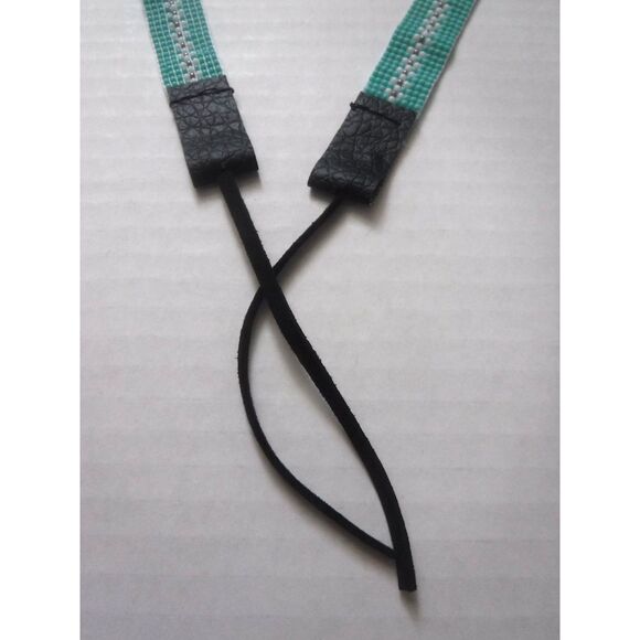 Beaded Hat Band Teal, White & Gun Metal w/ Vegan Leather